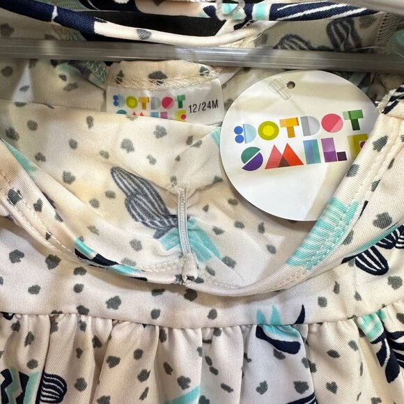 Dot Dot Smile Turquoise  Blue Cream Cactus Print 3/4 Sleeve Ballet Dress 12-24M - Picture 4 of 5